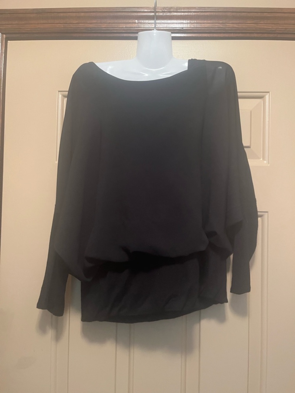 Joseph A Black Draped Batwing Blouse with Rolled Cuffs